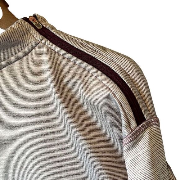 Athletic Pullover Top, Long Sleeve, Striped Trim, Zipper Shoulder Detail - Picture 2 of 6